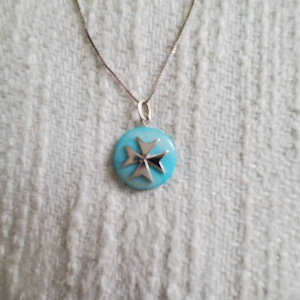 Dainty Larimar Maltese Cross Pendant And Italian Sterling Silver 80$